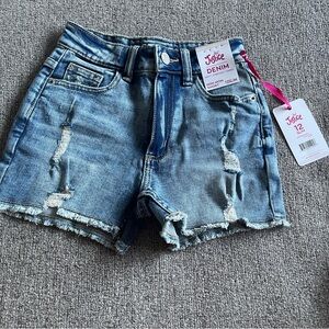 Justice Denim Mini Mom Blue Distressed frayed Jean Short 12 Slim Girls shorts